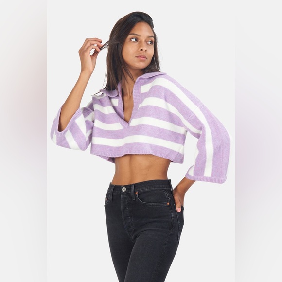 For Love&Lemons Maud Boxy Crop Sweater - Purple - Picture 3 of 9